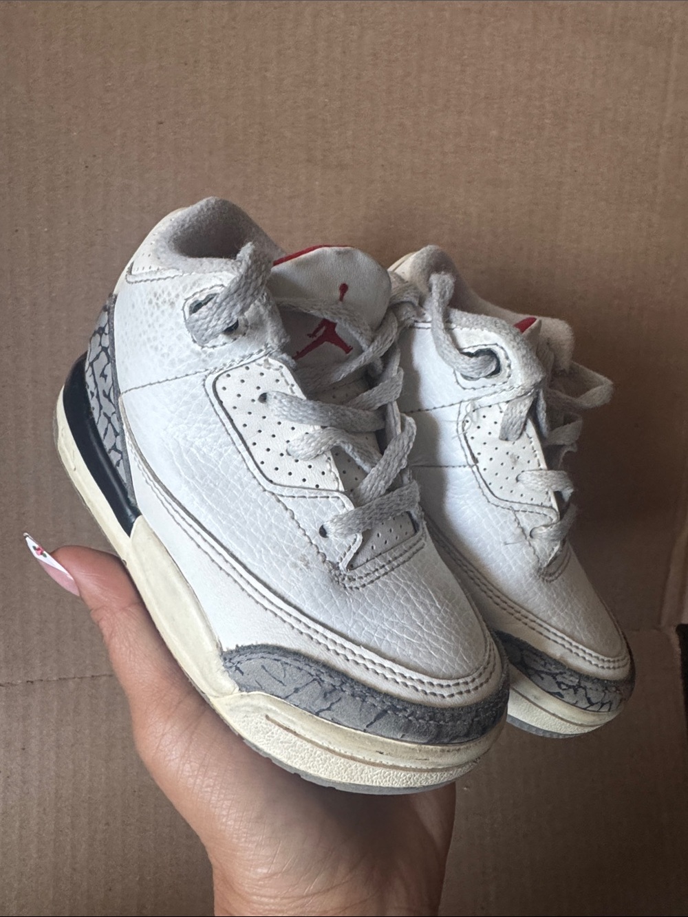Jordan Kids White and Gray Retro Basketball Sneakers - cement 7c